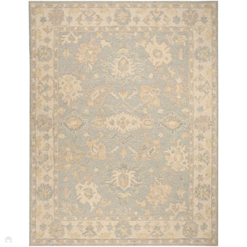 Maison MSO03 Traditional Persian Vintage Oushak Floral Border Hand-Knotted Sculpted Textured Hi-Low Aged Patina Wool Loop Pile Blue/Ivory Rug-Nourison-Rug Love - The Most Loved Rug Store